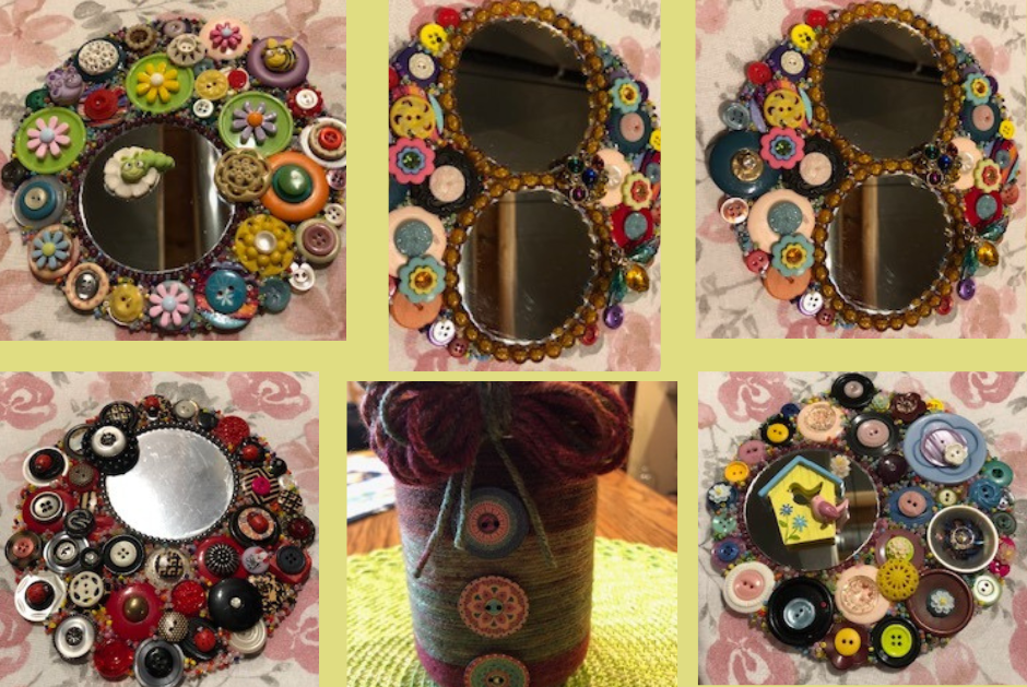 Collage of button and mirror crafts