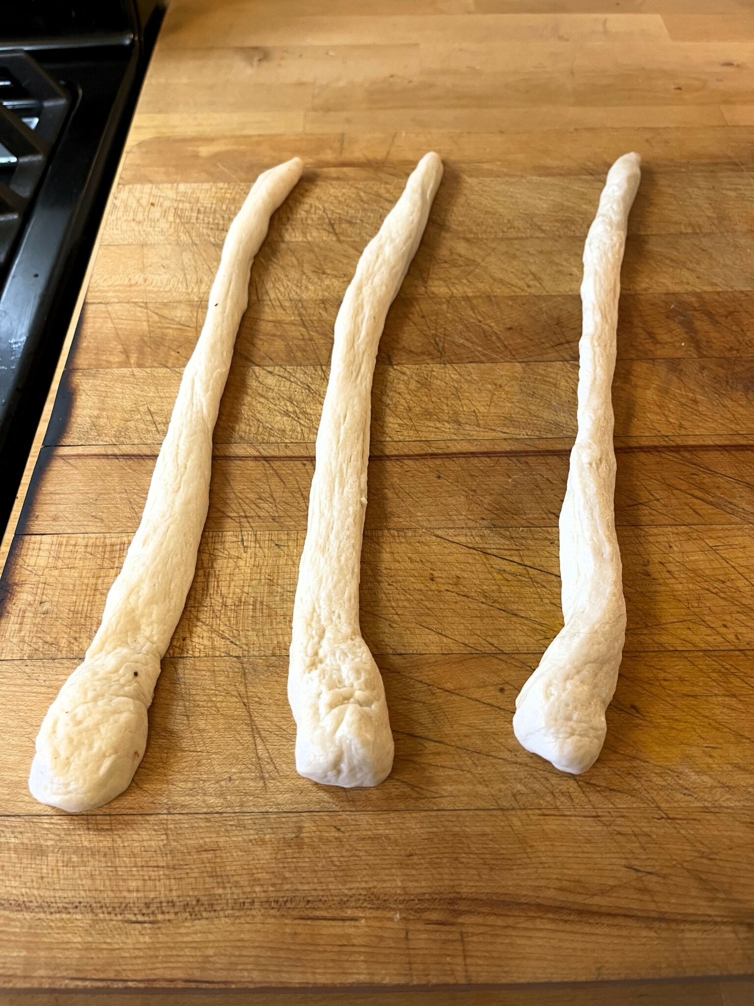 snake breadstick dough, rolled