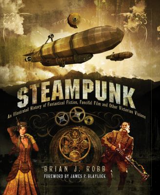 An airship flies at the top of the page. Two people in Victorian clothing and some watch gears decorate the lower section, under the title.